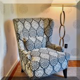 F27. Contemporary wing back chair 44”h x 31”w x 32”d 